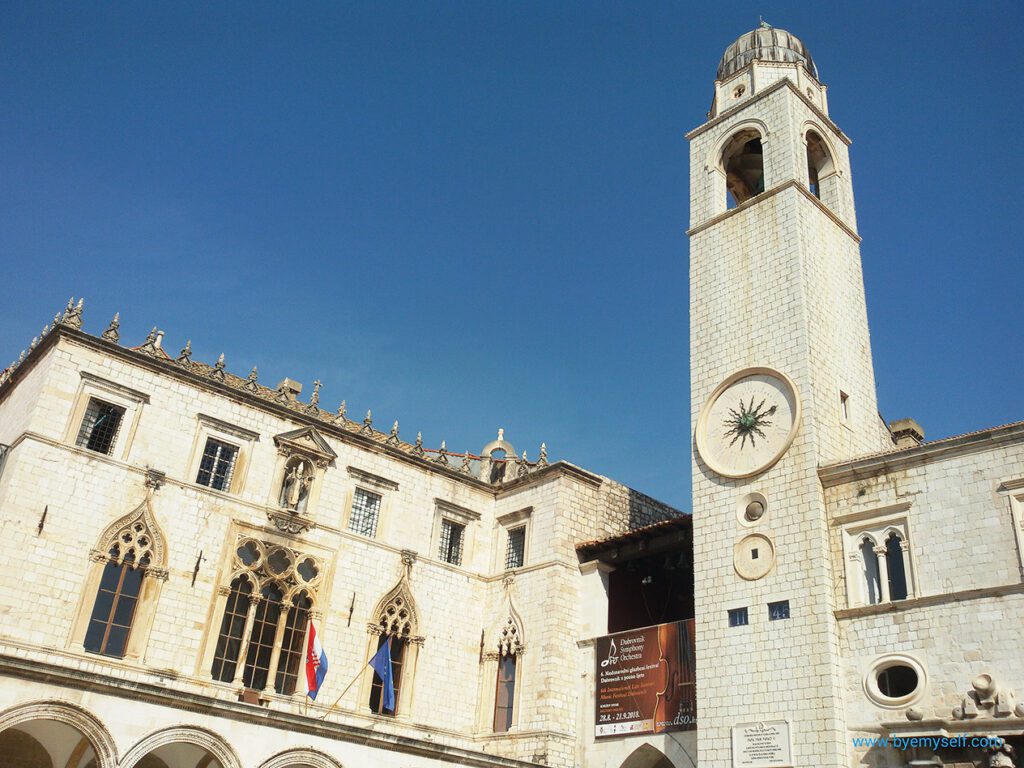 Sponza Palace and Clock Tower in  Dubrovnik Croatia Dalmatia