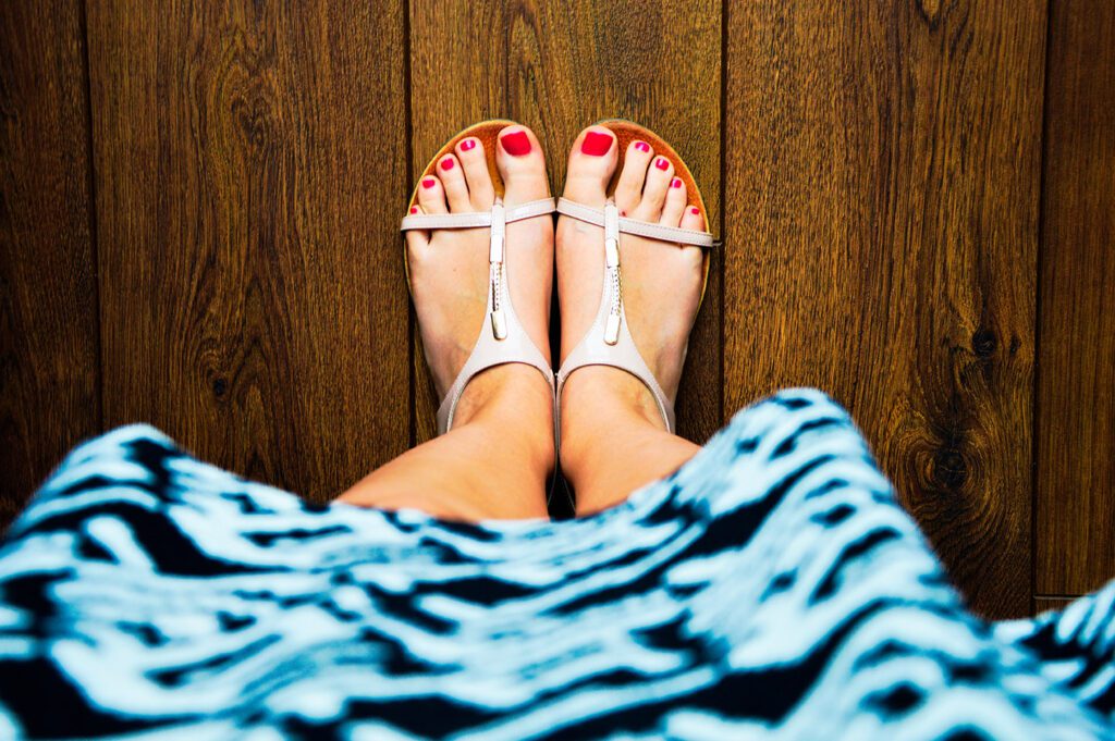 sandals and dress, illustrating the post on what to put in your hand luggage